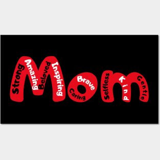 Mom Loving Strong Amazing Beloved Inspiring Brave Caring Selfless Kind Gentle Posters and Art